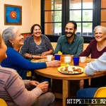 Home 22 내러티브 건강법과 성격 유형의 관계 - A warm and inviting scene of a diverse group of Spanish-speaking adults in a cozy community center, ...