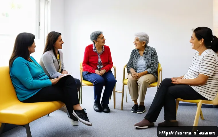 내러티브 건강법의 실제 사례 분석 - A warm, inviting therapy room in a modern Buenos Aires community center, featuring diverse Latin Ame...