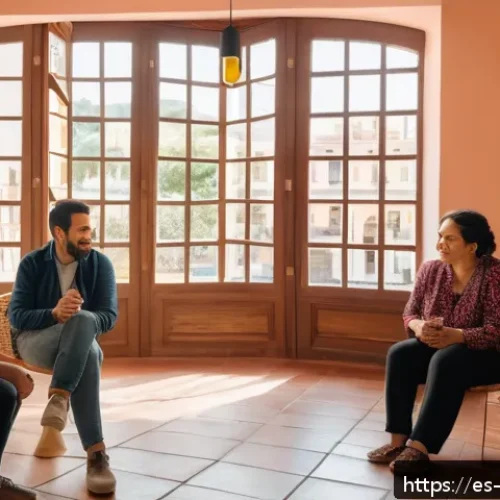 Home 17 내러티브 건강법의 집단적 경험 - A diverse group of adults sitting in a cozy, warmly lit community center room arranged in a circle, ...